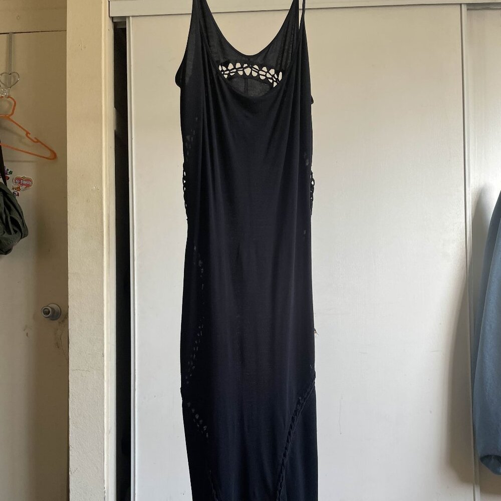Rick Owens Lilies Scoop Neck Viscose Braided Black Slip Dress 44/8 M